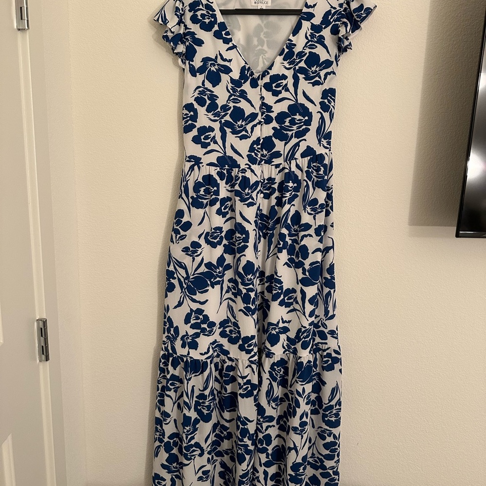 Market & Spruce Blue and White Floral Maxi Dress